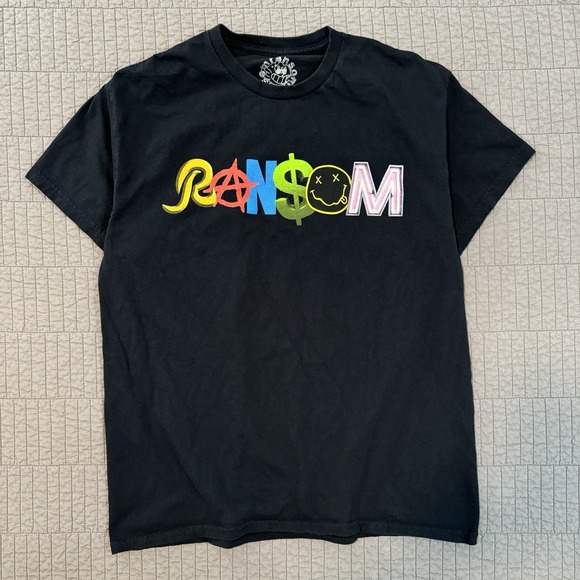 Ransom T Shirt Men's Large Black Graphic Tee Skater Streetwear Double Sided Logo - Picture 1 of 9